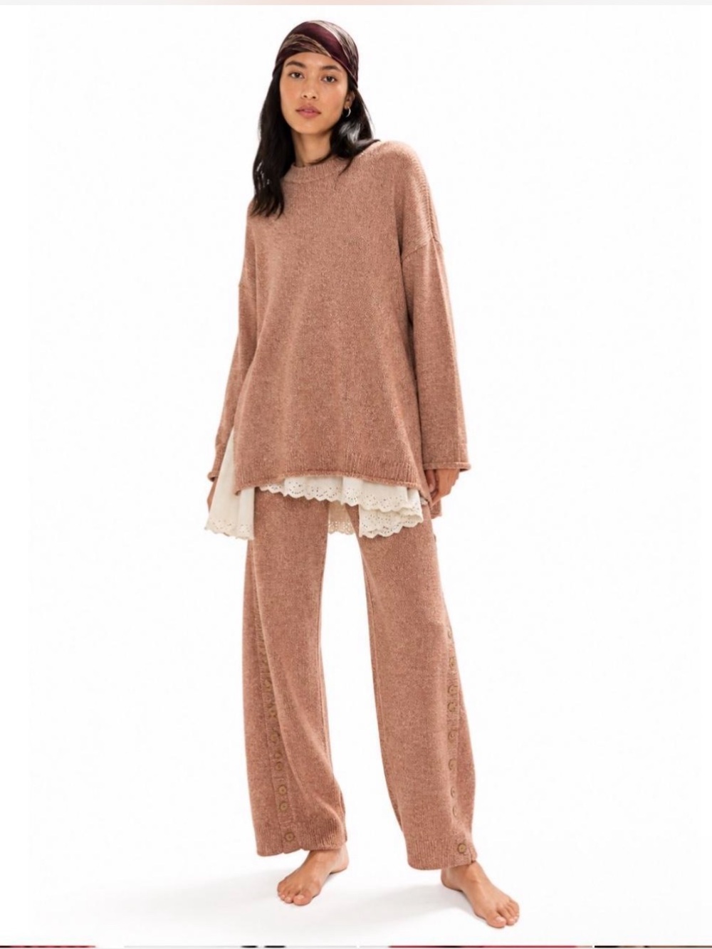 Free People NWT Hailee Sweater Set Lounge Set Knit Set Wide Leg Cozy Boho Set